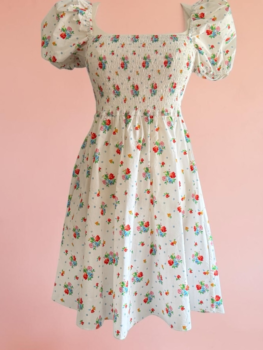 Caroline Constas Gianna Smocked Mini Dress Strawberry Floral Pattern M - Picture 2 of 9
